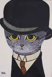 Maggie Meredith, Portrait of a Cat in a Black Derby Hat, Oil on Canvas