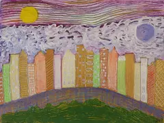 Cityscape II by Deborah Van der Wolk, Oil on Board, offered Jul 2023