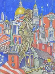 Historic Boston by Charles Clarence Lidbergh, Pastel Painting, offered Jul 2023