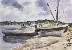 Max Arthur Cohn, Wellfleet Fishing Boats, Watercolor on Paper