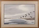 Joseph Day Knap, Black Ducks Coming In, Watercolor on Paper