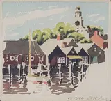 North Wharf by Doris and Richard Beer, Watercolor Painting on Paper, offered Dec 2023