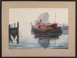 C. Robert Perrin, Tugboat and Granary at Old South Wharf Nantucket, Watercolor on Paper
