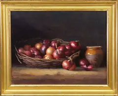 Red Onions Still Life by Pamela Pindell, Oil on Canvas, offered Apr 2023