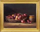 Pamela Pindell, Red Onions Still Life, Oil on Canvas