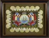 Mellie Cooper, Allied Flags Surrounding a Clipper Ship Cartouche, Acrylic on Hand Made