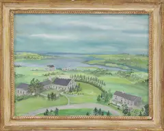 Polpis Harbor Nantucket Estate by Maxwell Mays, Watercolor and Tempera on Paper, offered Apr 2023