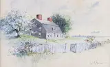 Nantucket Homestead by Louis K. Harlow, Watercolor on Paper, offered Apr 2023