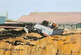 John Austin, Shoreline Boats, Tempera on Artist Board