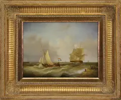 Jean Laurent, French-American Ships at Sea, Oil on Board