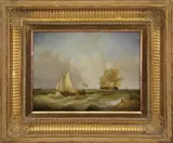 Jean Laurent, French-American Ships at Sea, Oil on Board