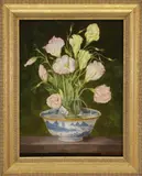 Irmgard Arvin, Ranunculus Bouquet in Canton Bowl, Oil on Canvas