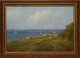 Frank Corso, Tranquil Harbor View, Oil on Board