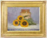 Douglas Flackman, Sunflowers and Crock Still Life, Oil on Linen