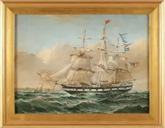 Robert Sanders, American 3-Masted Gunship, Oil on Canvas
