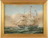 Robert Sanders, American 3-Masted Gunship, Oil on Canvas