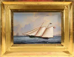 Schooner Yacht off the Coast by William R. Davis, circa 1999, Oil on Panel, offered Aug 2023