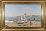 Richard Loud, Beach Scene with Children at Play, Oil on Canvas