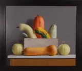 Janet Rickus, Still Life with Vegetables, Oil on Board