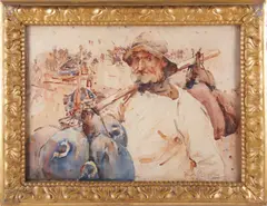 Fred Mayor, Portrait of a Fisherman, Watercolor and Pencil on Paper