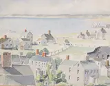 Doris Riker Beer, Over the Harbor, Watercolor on Paper