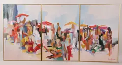 Kerry Hallam, Beach Scene, Oil on Canvas