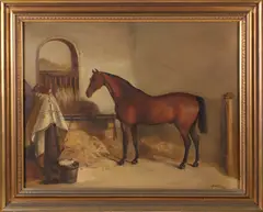 John Macleod, Horse and Cat in Stable, Oil on Canvas