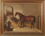John Macleod, Horse and Cat in Stable, Oil on Canvas