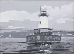 Borden Flats Lighthouse by John Austin, Tempera on Artist Board, offered Aug 2023