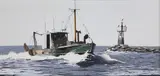 John Austin, Fishing Vessel Johnny A. Entering Nantucket Harbor at the Jetty, Tempera on Artist Board