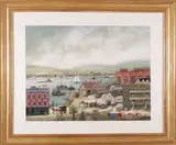 Jan Munro, New England City Scape, Mixed Media on Paper
