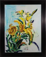 Yellow Flowers In a Vase by Eli Wilner, Oil on Canvas, offered Aug 2023