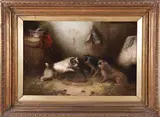 Edward George Armfield, Three Terriers By a Trap, Oil on Canvas
