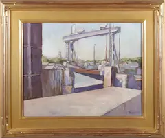 Ferry Slip, Nantucket by David Lazarus, Oil on Canvas, offered Aug 2023