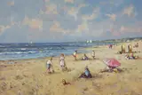 Beach Scene by Wand Salm, circa 1992, Oil on Panel, offered Jul 2022