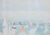 Doris Riker Beer, Sailboats in Polpis Harbor, Watercolor on Paper