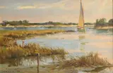 Sloop in Polpis Harbor by Donald W. Demers, Oil on Board, offered Jul 2022