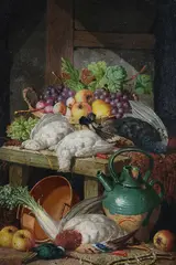 Charles Thomas Bale, Larder Still Life with a Basket of Fruit, Oil on Canvas