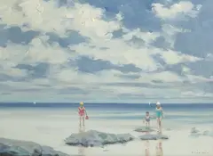 Figures on the Beach by Andre Gisson, Oil on Canvas, offered Jul 2022