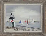 Paul Crosthwaite, Rainbow Fleet Round Brant Point, circa 1952, Oil on Masonite