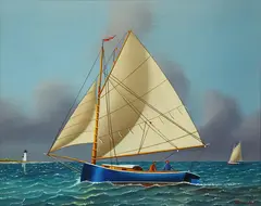 Jerome Howes, Catboat Rounding Brant Point, Oil on Masonite