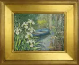 Jan Pawlowski, Blue Dory and White Iris at Water’s Edge
