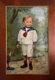 Portrait of a Young Boy with Horse Pull Toy and Whip by Wilhelm F. Giessel, Oil on Canvas, offered Apr 2022