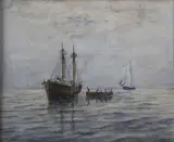 Crew Boarding a Lightship by Edward R. Sisson, Watercolor on Paper, offered Apr 2022