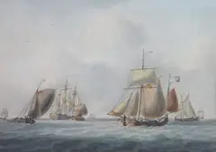 William Anderson, Shipping off the Dutch Coast, Watercolor and Ink on Paper
