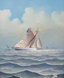 George Nemethy, Racing Sloop, Oil on Board