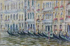 William Welch, Gondolas on the Grand Canal, Watercolor on Paper