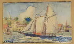 George Albert Thompson, Schooner on the Coast of Connecticut,, Watercolor on Paper