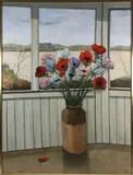 Roy Bailey, Poppy Bouquet Before a Window,, Oil on Board