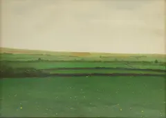 Green Fields, by Robert Stark Jr., circa 1982, Oil on Board, offered Aug 2022